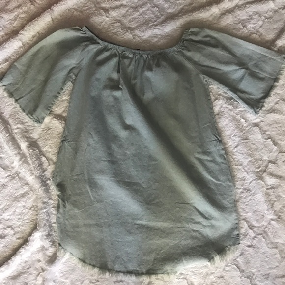Light Blue Denim Off The Shoulder Dress - Picture 2 of 3